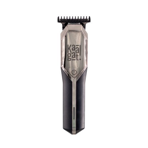Top view of the Kaalgat rechargeable electric Hair and Beard Trimmer with a positioning comb isntalled